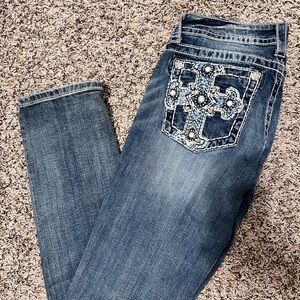 Miss Me Blue Skinny Jeans with Embellished Pockets